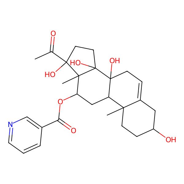2D Structure of (17-Acetyl-3,8,14,17-tetrahydroxy-10,13-dimethyl-1,2,3,4,7,9,11,12,15,16-decahydrocyclopenta[a]phenanthren-12-yl) pyridine-3-carboxylate