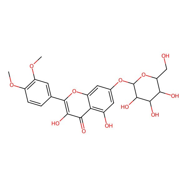 2D Structure of 2-(3,4-dimethoxyphenyl)-3,5-dihydroxy-7-[(2S,3R,4S,5S,6R)-3,4,5-trihydroxy-6-(hydroxymethyl)oxan-2-yl]oxychromen-4-one