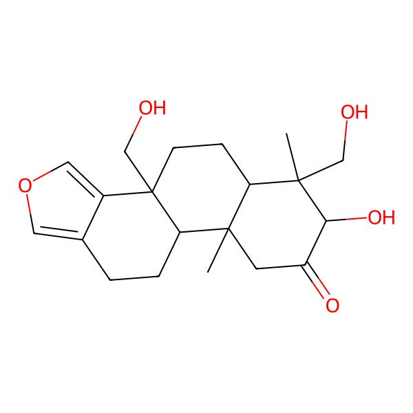 2D Structure of (3bS,5aR,6S,7R,9aR,9bR)-7-hydroxy-3b,6-bis(hydroxymethyl)-6,9a-dimethyl-4,5,5a,7,9,9b,10,11-octahydronaphtho[2,1-e][2]benzofuran-8-one