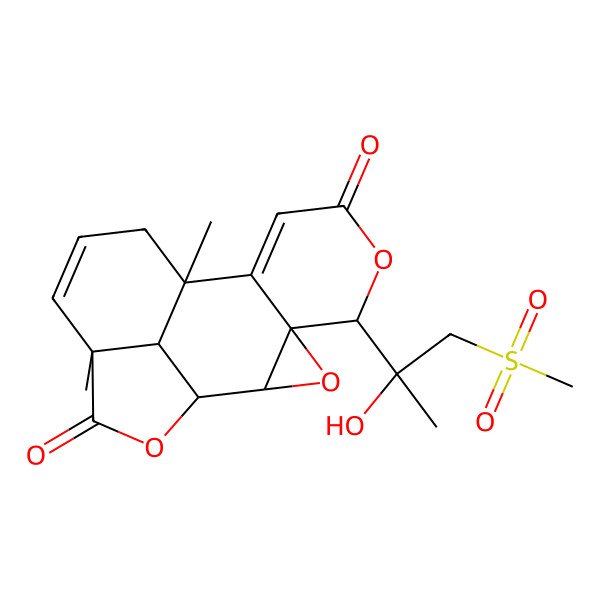 2D Structure of (1S,2R,4S,5R,10S,14S,17R)-5-[(2R)-2-hydroxy-1-methylsulfonylpropan-2-yl]-10,14-dimethyl-3,6,16-trioxapentacyclo[8.6.1.02,4.04,9.014,17]heptadeca-8,12-diene-7,15-dione