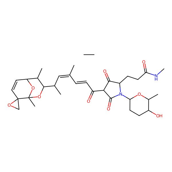2D Structure of 3-[(2S)-4-[(2E,4E,6S)-6-[(4R,5R,8S)-1,4-dimethylspiro[2,9-dioxabicyclo[3.3.1]non-6-ene-8,2'-oxirane]-3-yl]-4-methylhepta-2,4-dienoyl]-1-(5-hydroxy-6-methyloxan-2-yl)-3,5-dioxopyrrolidin-2-yl]-N-methylpropanamide;ethane