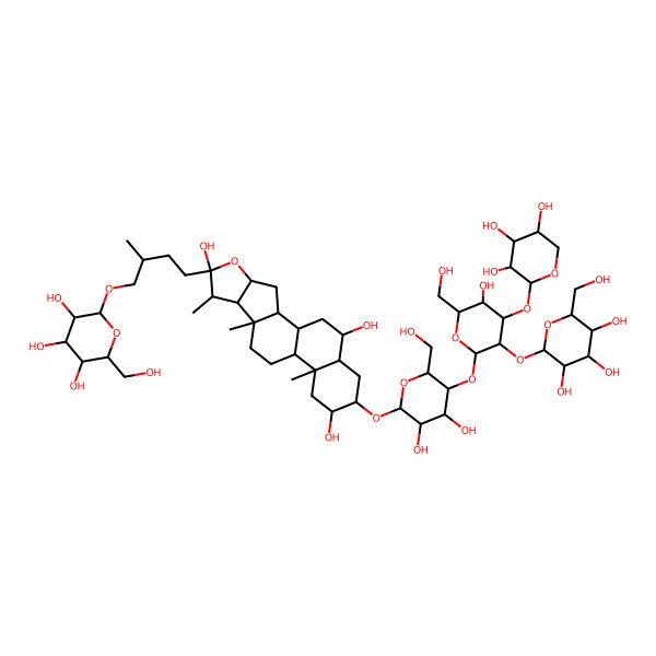 2D Structure of (1R,2S,4S,6R,7S,8R,9S,12S,13R,15R,16R,18S,19R)-16-[(2R,3R,4R,5R,6R)-3,4-dihydroxy-5-[(2S,3R,4S,5R,6R)-5-hydroxy-6-(hydroxymethyl)-3-[(2S,3R,4S,5S,6R)-3,4,5-trihydroxy-6-(hydroxymethyl)oxan-2-yl]oxy-4-[(2S,3R,4S,5R)-3,4,5-trihydroxyoxan-2-yl]oxyoxan-2-yl]oxy-6-(hydroxymethyl)oxan-2-yl]oxy-7,9,13-trimethyl-6-[(3R)-3-methyl-4-[(2S,3R,4S,5S,6R)-3,4,5-trihydroxy-6-(hydroxymethyl)oxan-2-yl]oxybutyl]-5-oxapentacyclo[10.8.0.02,9.04,8.013,18]icosane-6,15,19-triol
