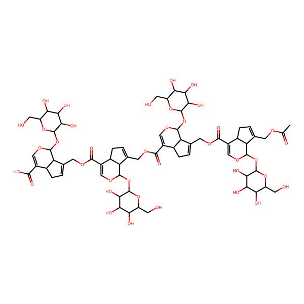 2D Structure of (1S,4aS,7aS)-7-[[(1S,4aS,7aS)-7-[[(1S,4aS,7aS)-7-[[(1S,4aS,7aS)-7-(acetyloxymethyl)-1-[(2S,3R,4S,5S,6R)-3,4,5-trihydroxy-6-(hydroxymethyl)oxan-2-yl]oxy-1,4a,5,7a-tetrahydrocyclopenta[c]pyran-4-carbonyl]oxymethyl]-1-[(2S,3R,4S,5S,6R)-3,4,5-trihydroxy-6-(hydroxymethyl)oxan-2-yl]oxy-1,4a,5,7a-tetrahydrocyclopenta[c]pyran-4-carbonyl]oxymethyl]-1-[(2S,3R,4S,5S,6R)-3,4,5-trihydroxy-6-(hydroxymethyl)oxan-2-yl]oxy-1,4a,5,7a-tetrahydrocyclopenta[c]pyran-4-carbonyl]oxymethyl]-1-[(2S,3R,4S,5S,6R)-3,4,5-trihydroxy-6-(hydroxymethyl)oxan-2-yl]oxy-1,4a,5,7a-tetrahydrocyclopenta[c]pyran-4-carboxylic acid