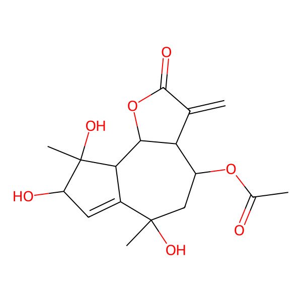 2D Structure of [(3aR,4S,6S,8S,9S,9aS,9bS)-6,8,9-trihydroxy-6,9-dimethyl-3-methylidene-2-oxo-3a,4,5,8,9a,9b-hexahydroazuleno[4,5-b]furan-4-yl] acetate