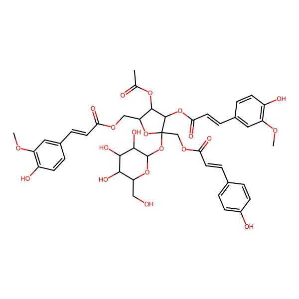 2D Structure of [4-Acetyloxy-3-[3-(4-hydroxy-3-methoxyphenyl)prop-2-enoyloxy]-5-[3-(4-hydroxy-3-methoxyphenyl)prop-2-enoyloxymethyl]-2-[3,4,5-trihydroxy-6-(hydroxymethyl)oxan-2-yl]oxyoxolan-2-yl]methyl 3-(4-hydroxyphenyl)prop-2-enoate