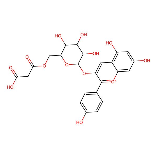 2D Structure of 3-[[(2R,3S,4R,5R,6S)-6-[5,7-dihydroxy-2-(4-hydroxyphenyl)chromenylium-3-yl]oxy-3,4,5-trihydroxyoxan-2-yl]methoxy]-3-oxopropanoic acid