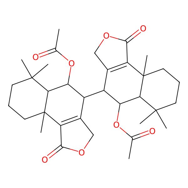 2D Structure of [4-(5-acetyloxy-6,6,9a-trimethyl-1-oxo-4,5,5a,7,8,9-hexahydro-3H-benzo[e][2]benzofuran-4-yl)-6,6,9a-trimethyl-1-oxo-4,5,5a,7,8,9-hexahydro-3H-benzo[e][2]benzofuran-5-yl] acetate