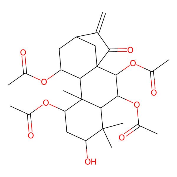 2D Structure of (2,3,8-Triacetyloxy-6-hydroxy-5,5,9-trimethyl-14-methylidene-15-oxo-11-tetracyclo[11.2.1.01,10.04,9]hexadecanyl) acetate