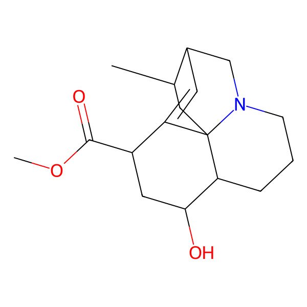 2D Structure of methyl (1S,7S,8R,10S,12S)-8-hydroxy-14-methyl-3-azatetracyclo[9.3.1.03,12.07,12]pentadec-11(15)-ene-10-carboxylate