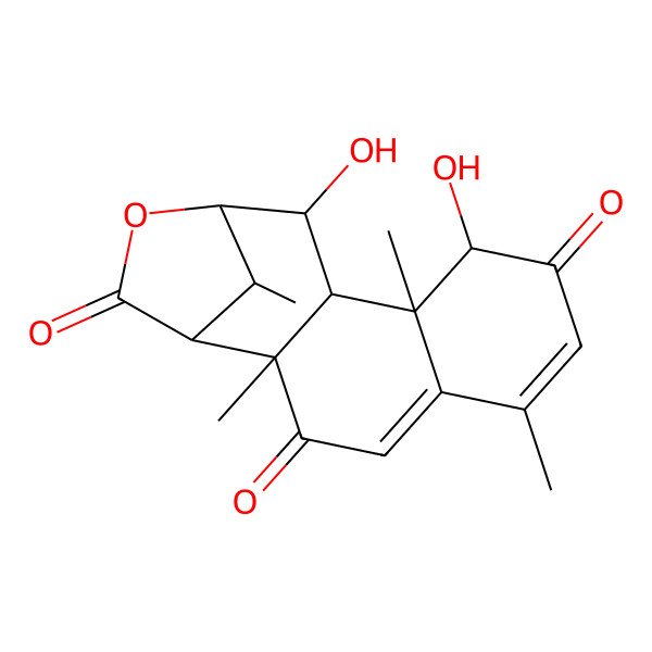 2D Structure of 9,12-Dihydroxy-2,6,10,16-tetramethyl-14-oxatetracyclo[11.2.1.02,11.05,10]hexadeca-4,6-diene-3,8,15-trione