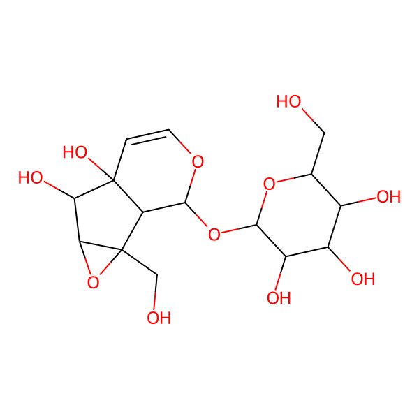 2D Structure of 2-[[5,6-Dihydroxy-2-(hydroxymethyl)-3,9-dioxatricyclo[4.4.0.02,4]dec-7-en-10-yl]oxy]-6-(hydroxymethyl)oxane-3,4,5-triol
