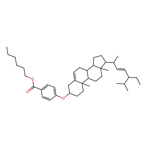 2D Structure of hexyl 4-[[17-(5-ethyl-6-methylhept-3-en-2-yl)-10,13-dimethyl-2,3,4,7,8,9,11,12,14,15,16,17-dodecahydro-1H-cyclopenta[a]phenanthren-3-yl]oxy]benzoate