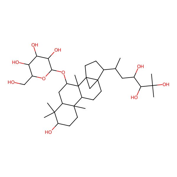 2D Structure of 2-(Hydroxymethyl)-6-[[7-hydroxy-2,6,6,10-tetramethyl-15-(4,5,6-trihydroxy-6-methylheptan-2-yl)-3-pentacyclo[12.3.1.01,14.02,11.05,10]octadecanyl]oxy]oxane-3,4,5-triol