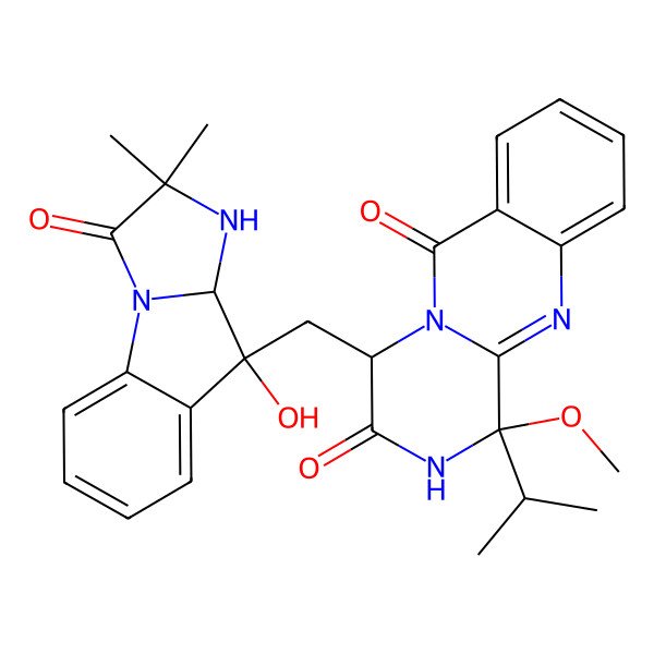 2D Structure of 4-[(4-Hydroxy-2,2-dimethyl-1-oxo-3,3a-dihydroimidazo[1,2-a]indol-4-yl)methyl]-1-methoxy-1-propan-2-yl-2,4-dihydropyrazino[2,1-b]quinazoline-3,6-dione