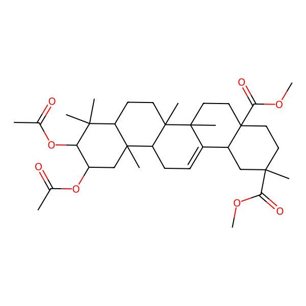 2D Structure of dimethyl (2S,4aR,6aS,6aS,6bR,8aS,10R,11S,12aR,14bS)-10,11-diacetyloxy-2,6a,6b,9,9,12a-hexamethyl-1,3,4,5,6,6a,7,8,8a,10,11,12,13,14b-tetradecahydropicene-2,4a-dicarboxylate 2D Structure of dimethyl (2S,4aR,6aS,6aS,6bR,8aS,10R,11S,12aR,14bS)-10,11-diacetyloxy-2,6a,6b,9,9,12a-hexamethyl-1,3,4,5,6,6a,7,8,8a,10,11,12,13,14b-tetradecahydropicene-2,4a-dicarboxylate