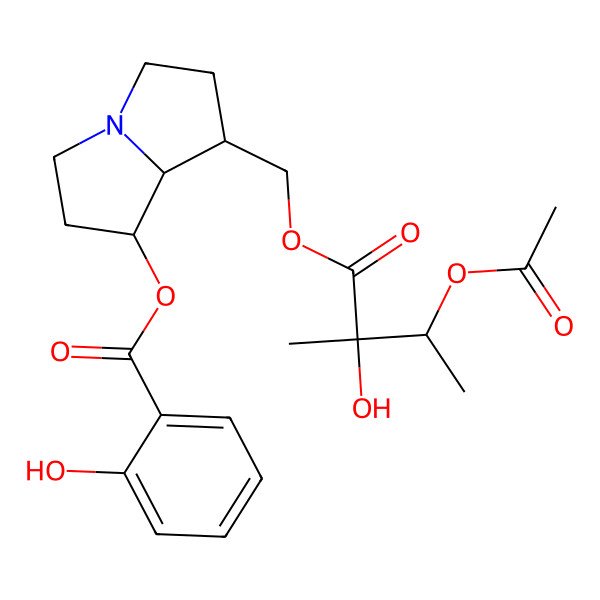 2D Structure of [(1S,7R,8R)-7-[[(2S,3R)-3-acetyloxy-2-hydroxy-2-methylbutanoyl]oxymethyl]-2,3,5,6,7,8-hexahydro-1H-pyrrolizin-1-yl] 2-hydroxybenzoate