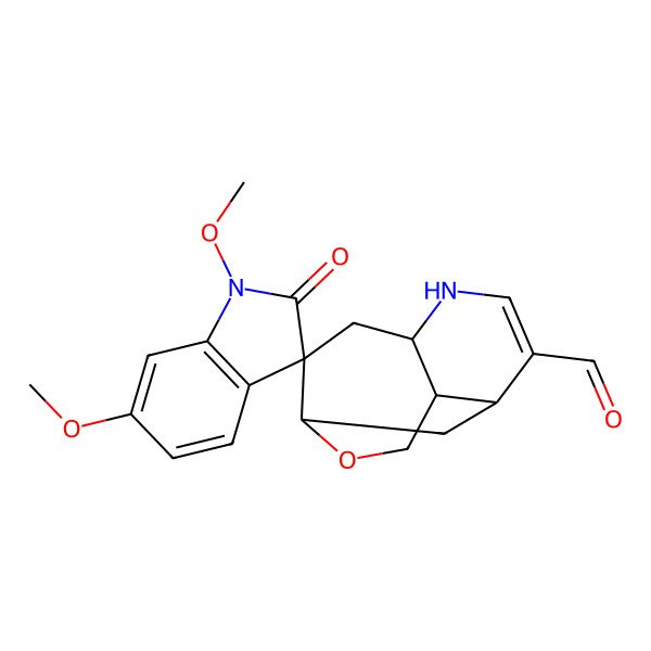 2D Structure of (1R,2S,4S,8R,9S)-1',6'-dimethoxy-2'-oxospiro[11-oxa-5-azatricyclo[6.3.1.04,9]dodec-6-ene-2,3'-indole]-7-carbaldehyde
