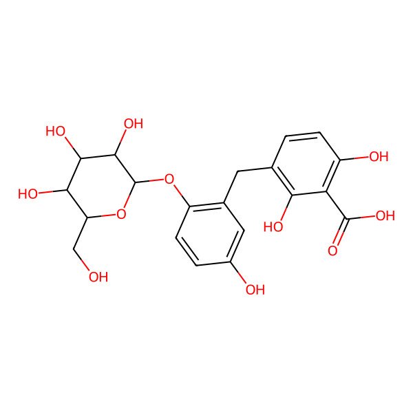 2D Structure of 2,6-Dihydroxy-3-[[5-hydroxy-2-[3,4,5-trihydroxy-6-(hydroxymethyl)oxan-2-yl]oxyphenyl]methyl]benzoic acid
