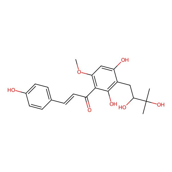 2D Structure of 1-[3-[(2S)-2,3-dihydroxy-3-methylbutyl]-2,4-dihydroxy-6-methoxyphenyl]-3-(4-hydroxyphenyl)prop-2-en-1-one