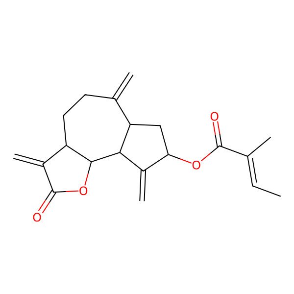 2D Structure of (3,6,9-Trimethylidene-2-oxo-3a,4,5,6a,7,8,9a,9b-octahydroazuleno[4,5-b]furan-8-yl) 2-methylbut-2-enoate