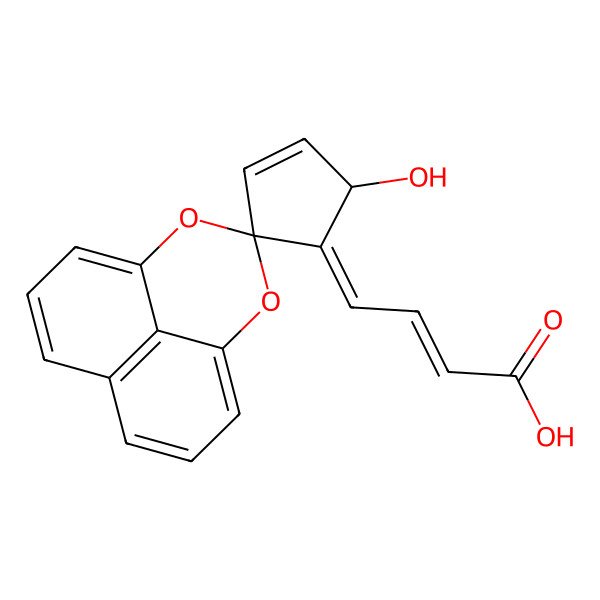 2D Structure of 4-(5'-Hydroxyspiro[2,4-dioxatricyclo[7.3.1.05,13]trideca-1(12),5,7,9(13),10-pentaene-3,2'-cyclopent-3-ene]-1'-ylidene)but-2-enoic acid