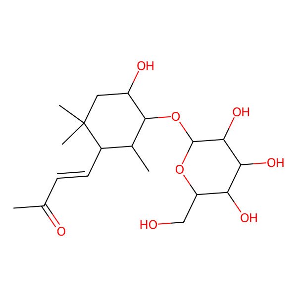 2D Structure of 4-[4-Hydroxy-2,2,6-trimethyl-5-[3,4,5-trihydroxy-6-(hydroxymethyl)oxan-2-yl]oxycyclohexyl]but-3-en-2-one