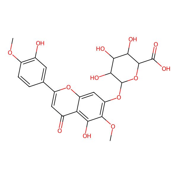 2D Structure of (2S,3R,4S,5R,6S)-3,4,5-trihydroxy-6-[5-hydroxy-2-(3-hydroxy-4-methoxyphenyl)-6-methoxy-4-oxochromen-7-yl]oxyoxane-2-carboxylic acid