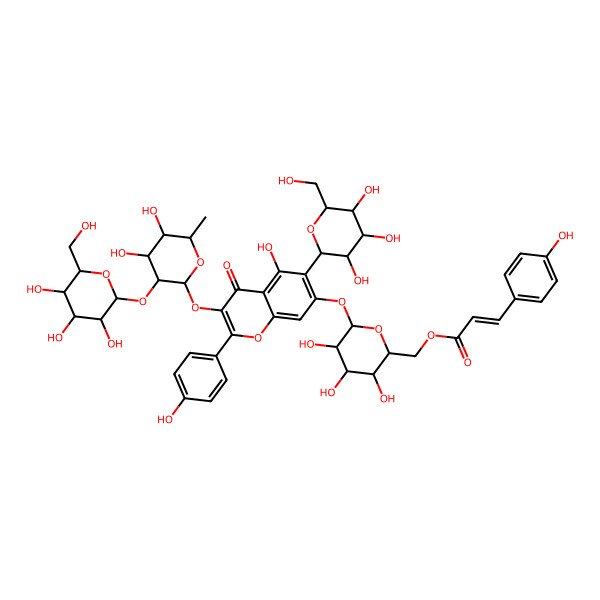 2D Structure of [6-[3-[4,5-Dihydroxy-6-methyl-3-[3,4,5-trihydroxy-6-(hydroxymethyl)oxan-2-yl]oxyoxan-2-yl]oxy-5-hydroxy-2-(4-hydroxyphenyl)-4-oxo-6-[3,4,5-trihydroxy-6-(hydroxymethyl)oxan-2-yl]chromen-7-yl]oxy-3,4,5-trihydroxyoxan-2-yl]methyl 3-(4-hydroxyphenyl)prop-2-enoate