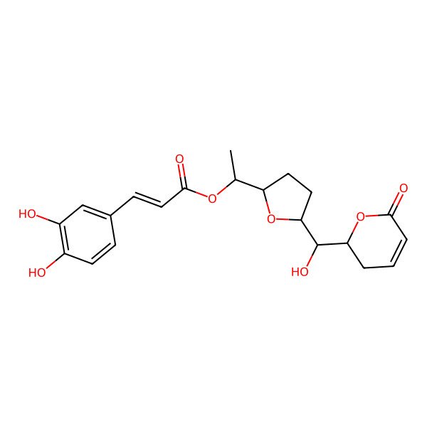 2D Structure of [(1S)-1-[(2S,5R)-5-[(S)-hydroxy-[(2R)-6-oxo-2,3-dihydropyran-2-yl]methyl]oxolan-2-yl]ethyl] (E)-3-(3,4-dihydroxyphenyl)prop-2-enoate