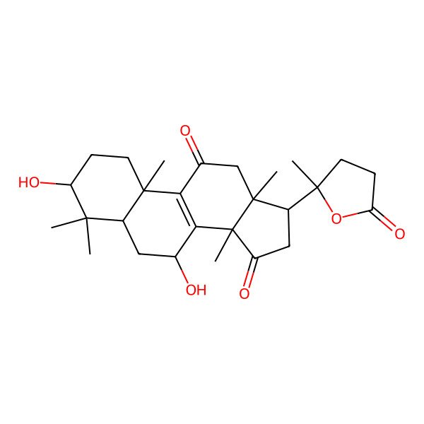 2D Structure of (3S,5R,7S,10S,13R,14R,17S)-3,7-dihydroxy-4,4,10,13,14-pentamethyl-17-(2-methyl-5-oxooxolan-2-yl)-2,3,5,6,7,12,16,17-octahydro-1H-cyclopenta[a]phenanthrene-11,15-dione