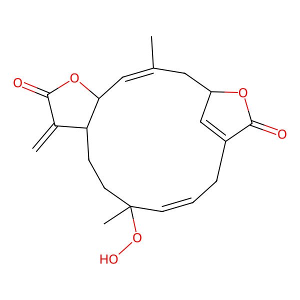 2D Structure of 12-Hydroperoxy-3,12-dimethyl-8-methylidene-6,18-dioxatricyclo[14.2.1.05,9]nonadeca-3,13,16(19)-triene-7,17-dione