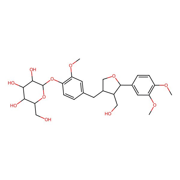 2D Structure of (2S,3R,4S,5S,6R)-2-[4-[[(3R,4R,5S)-5-(3,4-dimethoxyphenyl)-4-(hydroxymethyl)oxolan-3-yl]methyl]-2-methoxyphenoxy]-6-(hydroxymethyl)oxane-3,4,5-triol