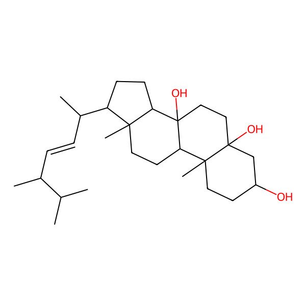 2D Structure of (3S,5R,8S,9R,10R,13R,14S,17R)-17-[(E,2S,5R)-5,6-dimethylhept-3-en-2-yl]-10,13-dimethyl-2,3,4,6,7,9,11,12,14,15,16,17-dodecahydro-1H-cyclopenta[a]phenanthrene-3,5,8-triol