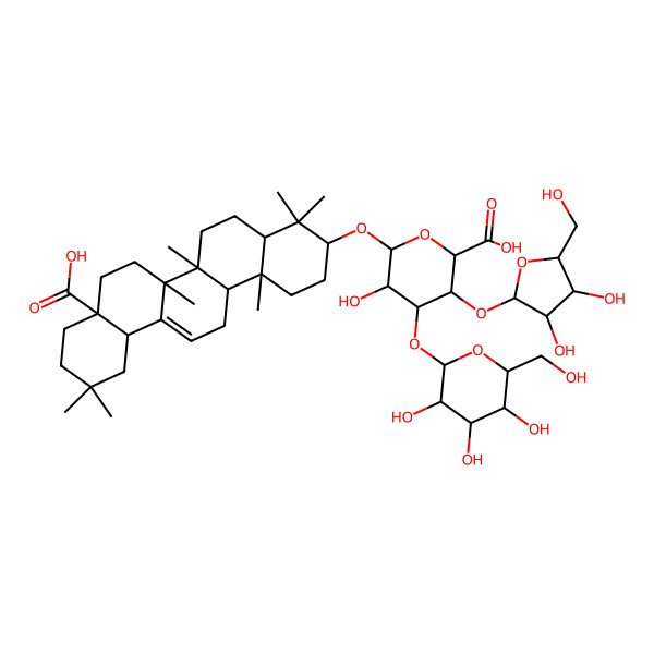 2D Structure of (2S,3S,4R,5R,6R)-6-[[(3R,4aS,6aR,6bR,8aS,12aS,14aR,14bR)-8a-carboxy-4,4,6a,6b,11,11,14b-heptamethyl-1,2,3,4a,5,6,7,8,9,10,12,12a,14,14a-tetradecahydropicen-3-yl]oxy]-3-[(2S,3R,4S,5R)-3,4-dihydroxy-5-(hydroxymethyl)oxolan-2-yl]oxy-5-hydroxy-4-[(2S,3R,4R,5R,6R)-3,4,5-trihydroxy-6-(hydroxymethyl)oxan-2-yl]oxyoxane-2-carboxylic acid
