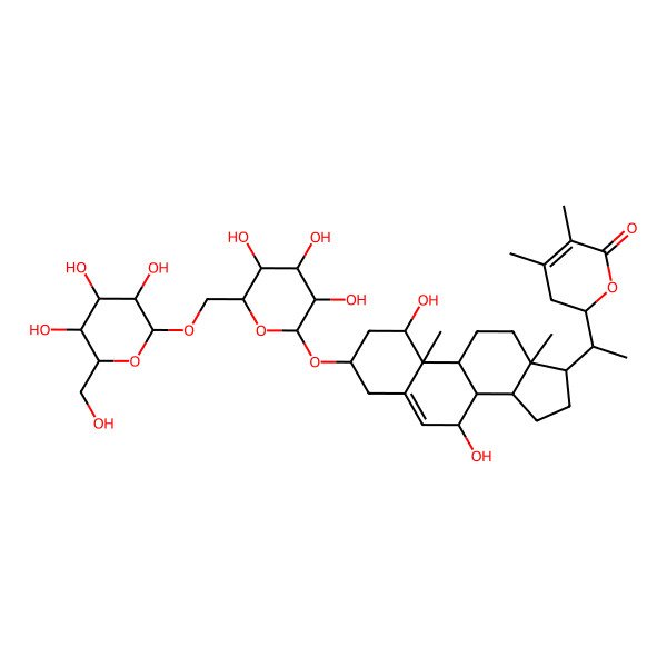 2D Structure of (2R)-2-[(1S)-1-[(1S,3R,7S,8S,9S,10R,13R,14S,17R)-1,7-dihydroxy-10,13-dimethyl-3-[(2R,3R,4S,5S,6R)-3,4,5-trihydroxy-6-[[(2R,3R,4S,5S,6R)-3,4,5-trihydroxy-6-(hydroxymethyl)oxan-2-yl]oxymethyl]oxan-2-yl]oxy-2,3,4,7,8,9,11,12,14,15,16,17-dodecahydro-1H-cyclopenta[a]phenanthren-17-yl]ethyl]-4,5-dimethyl-2,3-dihydropyran-6-one