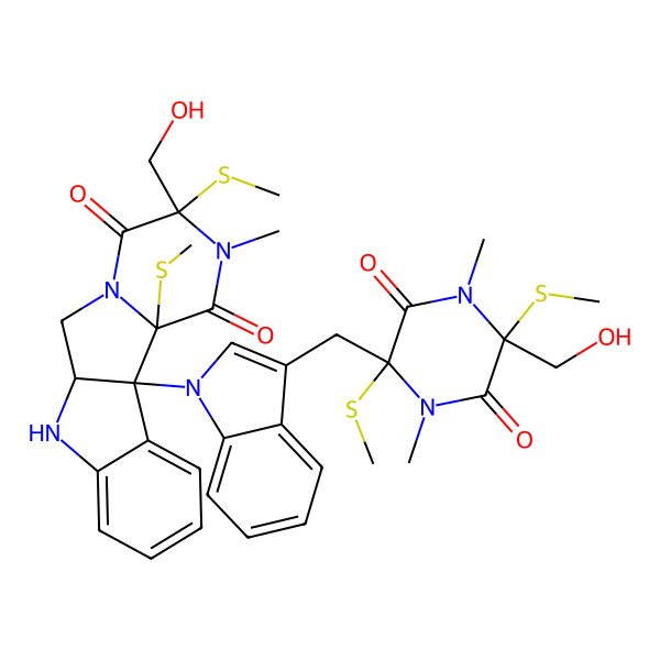 2D Structure of (1S,2S,5S,9R)-5-(hydroxymethyl)-1-[3-[[(2S,5S)-5-(hydroxymethyl)-1,4-dimethyl-2,5-bis(methylsulfanyl)-3,6-dioxopiperazin-2-yl]methyl]indol-1-yl]-4-methyl-2,5-bis(methylsulfanyl)-4,7,10-triazatetracyclo[7.7.0.02,7.011,16]hexadeca-11,13,15-triene-3,6-dione