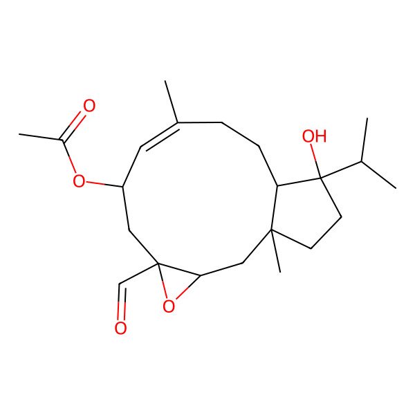 2D Structure of [(1R,3S,5S,7R,8E,12R,13R)-5-formyl-13-hydroxy-1,9-dimethyl-13-propan-2-yl-4-oxatricyclo[10.3.0.03,5]pentadec-8-en-7-yl] acetate