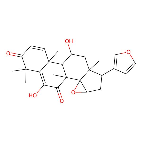 2D Structure of (1R,2R,4R,6S,7S,9S,10R,11S)-6-(furan-3-yl)-9,17-dihydroxy-1,7,11,15,15-pentamethyl-3-oxapentacyclo[8.8.0.02,4.02,7.011,16]octadeca-12,16-diene-14,18-dione