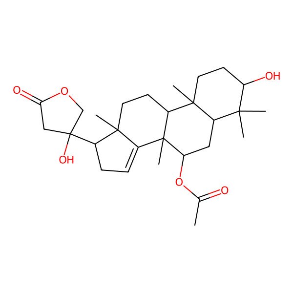 2D Structure of [(3R,5R,7R,8R,9R,10S,13S,17R)-3-hydroxy-17-[(3R)-3-hydroxy-5-oxooxolan-3-yl]-4,4,8,10,13-pentamethyl-2,3,5,6,7,9,11,12,16,17-decahydro-1H-cyclopenta[a]phenanthren-7-yl] acetate