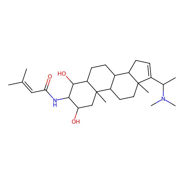2D Structure of N-[17-[1-(dimethylamino)ethyl]-2,4-dihydroxy-10,13-dimethyl-2,3,4,5,6,7,8,9,11,12,14,15-dodecahydro-1H-cyclopenta[a]phenanthren-3-yl]-3-methylbut-2-enamide