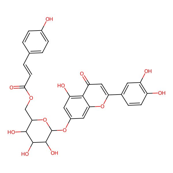 2D Structure of [6-[2-(3,4-Dihydroxyphenyl)-5-hydroxy-4-oxochromen-7-yl]oxy-3,4,5-trihydroxyoxan-2-yl]methyl 3-(4-hydroxyphenyl)prop-2-enoate