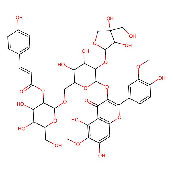 2D Structure of [(2R,3R,4S,5S,6R)-2-[[(2R,3S,4S,5R,6S)-6-[5,7-dihydroxy-2-(4-hydroxy-3-methoxyphenyl)-6-methoxy-4-oxochromen-3-yl]oxy-5-[(2S,3R,4R)-3,4-dihydroxy-4-(hydroxymethyl)oxolan-2-yl]oxy-3,4-dihydroxyoxan-2-yl]methoxy]-4,5-dihydroxy-6-(hydroxymethyl)oxan-3-yl] (E)-3-(4-hydroxyphenyl)prop-2-enoate