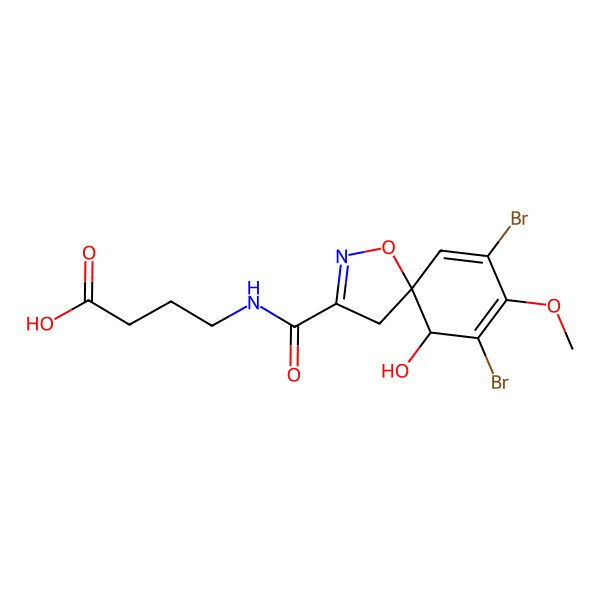2D Structure of 4-[[(5S,6R)-7,9-dibromo-6-hydroxy-8-methoxy-1-oxa-2-azaspiro[4.5]deca-2,7,9-triene-3-carbonyl]amino]butanoic acid