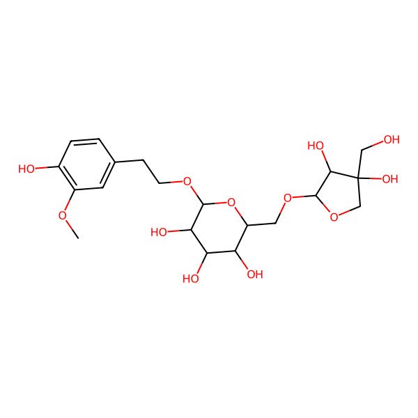 2D Structure of (2R,3S,4S,5R,6R)-2-[[(2R,3R,4R)-3,4-dihydroxy-4-(hydroxymethyl)oxolan-2-yl]oxymethyl]-6-[2-(4-hydroxy-3-methoxyphenyl)ethoxy]oxane-3,4,5-triol