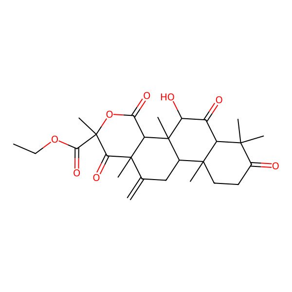 2D Structure of ethyl 5-hydroxy-2,4b,7,7,10a,12a-hexamethyl-12-methylidene-1,4,6,8-tetraoxo-5,6a,9,10,10b,11-hexahydro-4aH-naphtho[1,2-h]isochromene-2-carboxylate