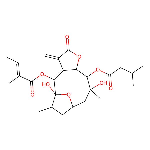 2D Structure of [1,9-Dihydroxy-9,13-dimethyl-8-(3-methylbutanoyloxy)-4-methylidene-5-oxo-6,14-dioxatricyclo[9.2.1.03,7]tetradecan-2-yl] 2-methylbut-2-enoate