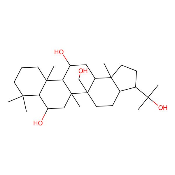 2D Structure of 5a-(Hydroxymethyl)-3-(2-hydroxypropan-2-yl)-5b,8,8,11a,13b-pentamethyl-1,2,3,3a,4,5,6,7,7a,9,10,11,11b,12,13,13a-hexadecahydrocyclopenta[a]chrysene-7,12-diol