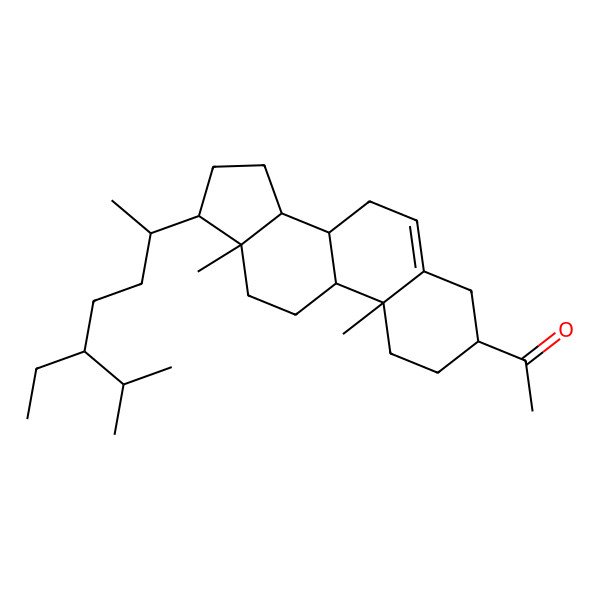 2D Structure of 1-[(3S,8S,9S,10R,13R,14S,17R)-17-[(2R,5R)-5-ethyl-6-methylheptan-2-yl]-10,13-dimethyl-2,3,4,7,8,9,11,12,14,15,16,17-dodecahydro-1H-cyclopenta[a]phenanthren-3-yl]ethanone