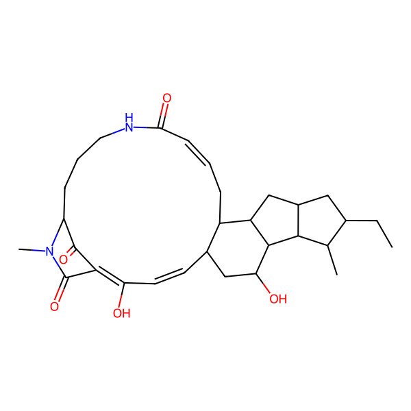 2D Structure of 11-Ethyl-2,7-dihydroxy-10,26-dimethyl-21,26-diazapentacyclo[23.2.1.05,16.08,15.09,13]octacosa-1,3,18-triene-20,27,28-trione