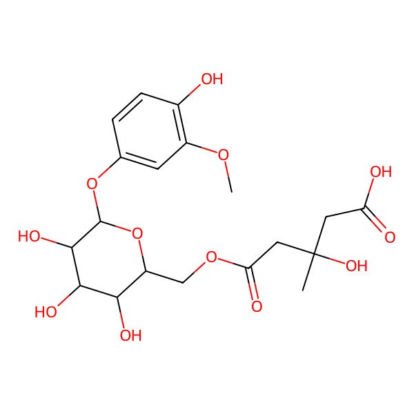 2D Structure of (3S)-3-hydroxy-3-methyl-5-oxo-5-[[(2R,3S,4S,5R,6S)-3,4,5-trihydroxy-6-(4-hydroxy-3-methoxyphenoxy)oxan-2-yl]methoxy]pentanoic acid